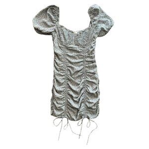 Storia Ditsy Floral Puff‎ Sleeve Ruched Bodycon Mini Dress Blue Small Coquette